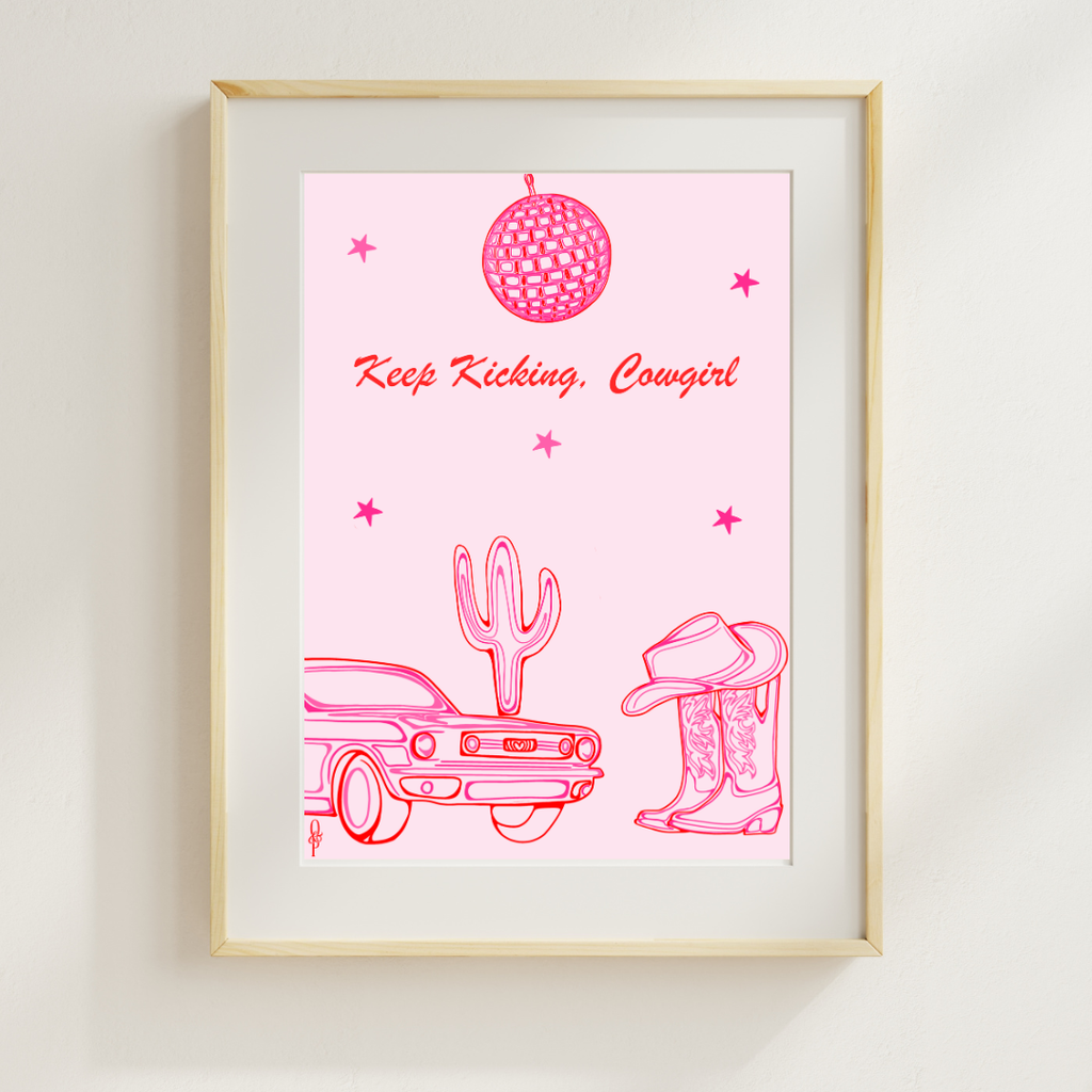 Keep Kicking Cowgirl Art Print