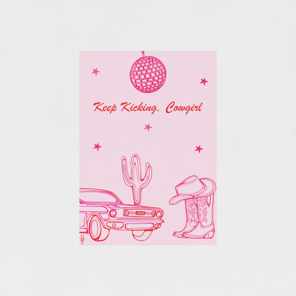 Keep Kicking Cowgirl Art Print